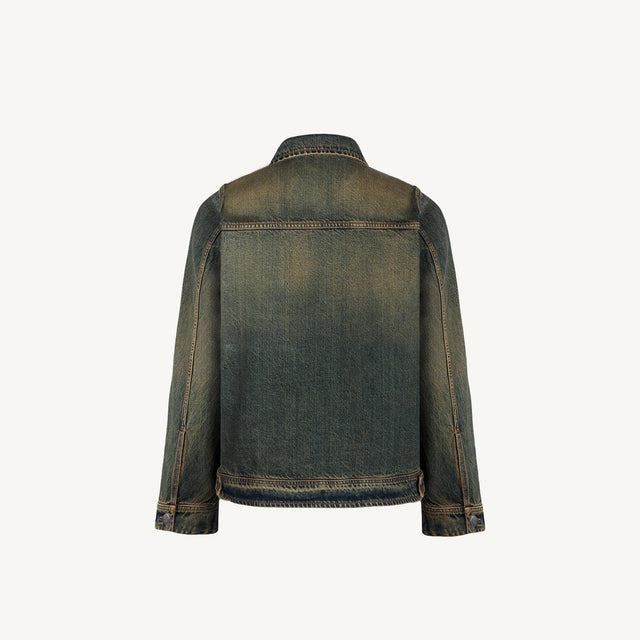 Faded Burn Storm Blue Relaxed Denim Jacket.