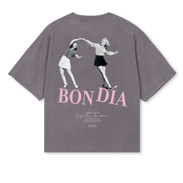BONDIA  Pigment Grey Oversized Boxy Tee.