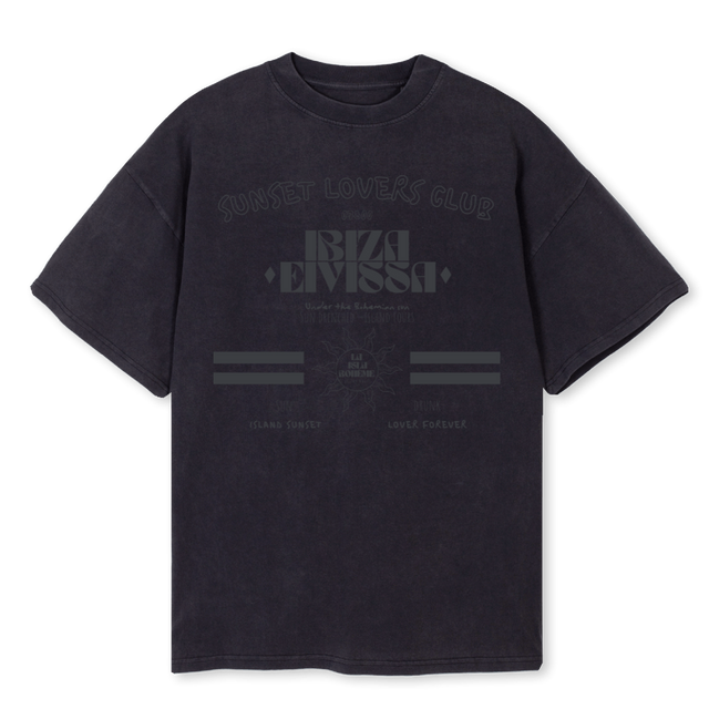 SUNSETLOVERCLUBBLACK Vintage Black Oversized Tee.