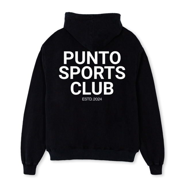 BLACKWHITEPUNTO Black Oversized Zipped Hoodie.