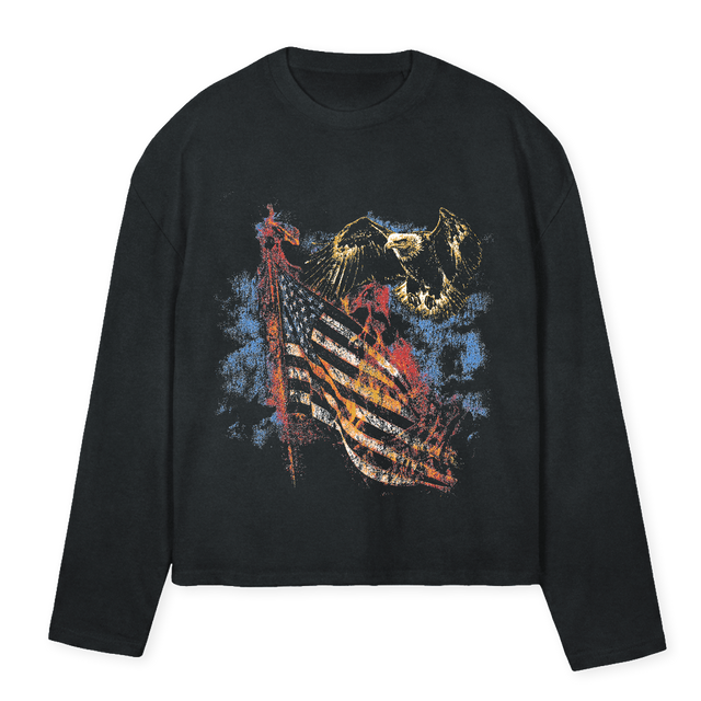 USA Vintage Black Oversized Boxy LS Tee.