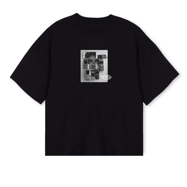 FALSE IDENTITY Black Oversized Boxy Tee.