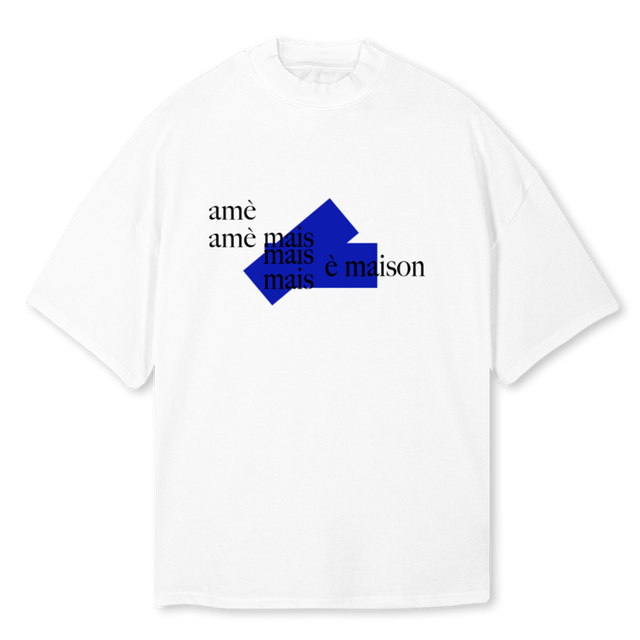AMEMAISONWHITEMOCK White Oversized Mock Neck Tee.