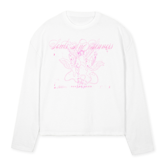 SOCIALCLUBBXLSWHITE White Oversized Boxy LS Tee.