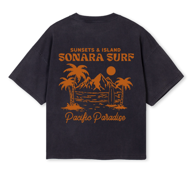 SONARA PACIFIC Vintage Black Oversized Boxy Tee.