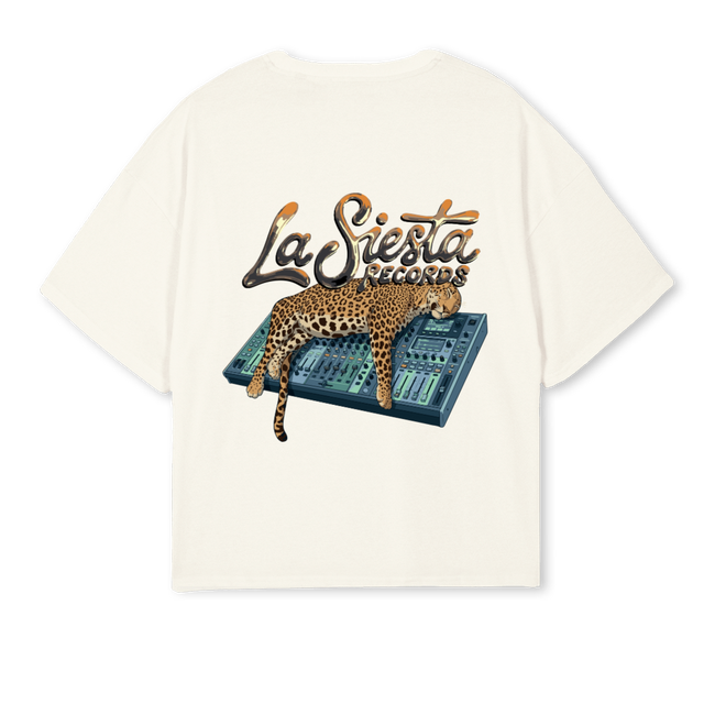 JAGUARLASIESTARECORD Cream Oversized Boxy Tee.