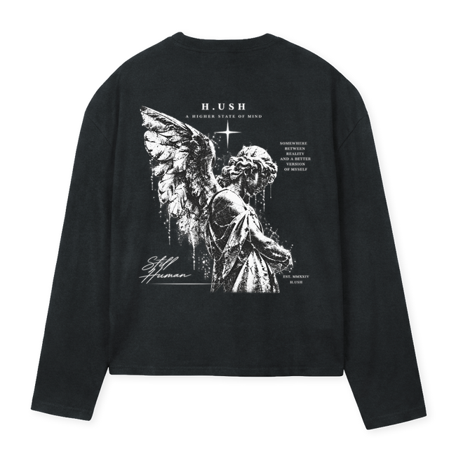 HUSH EDEN Vintage Black Oversized Boxy LS Tee.