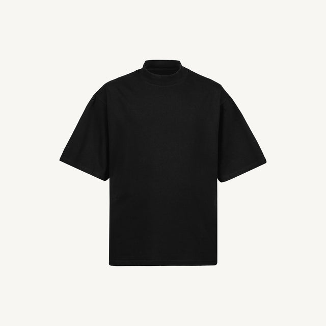 Black Oversized Mock Neck Tee Mockups.