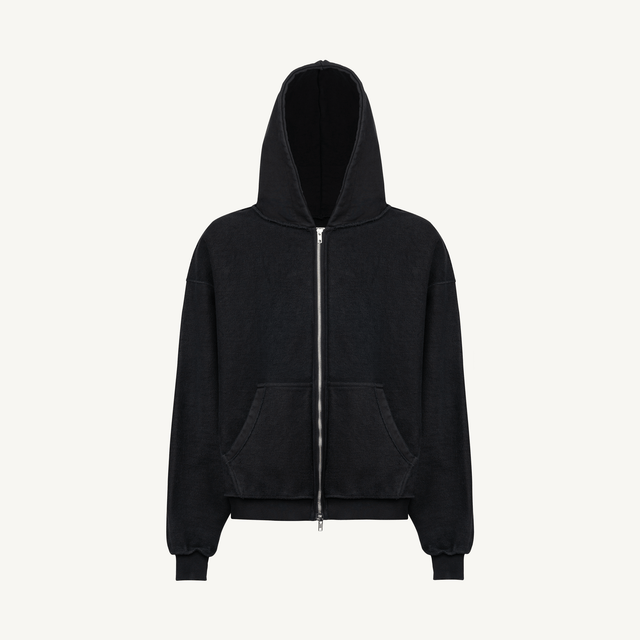 Vintage Black Ultra Heavy Reversible Oversized Zipped Hoodie.