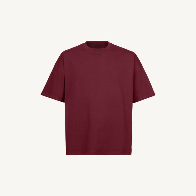 Burgundy Oversized Boxy Tee Mockups.