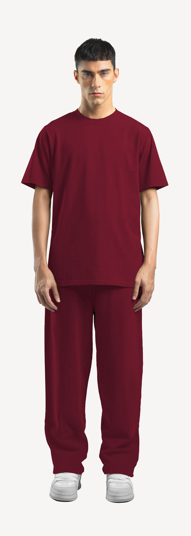 Burgundy Straight-Leg Relaxed Sweatpants.