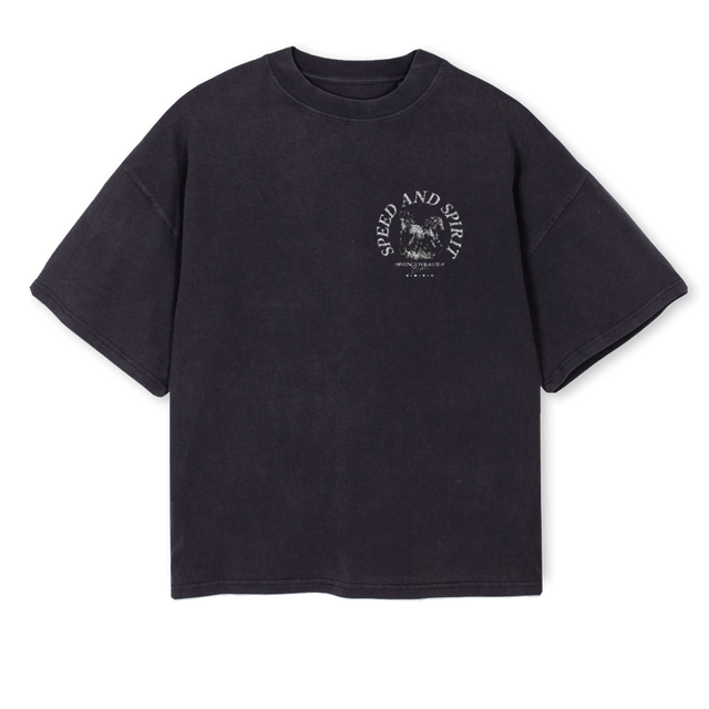 SPEEDANDSPIRIT Vintage Black Oversized Boxy Tee.