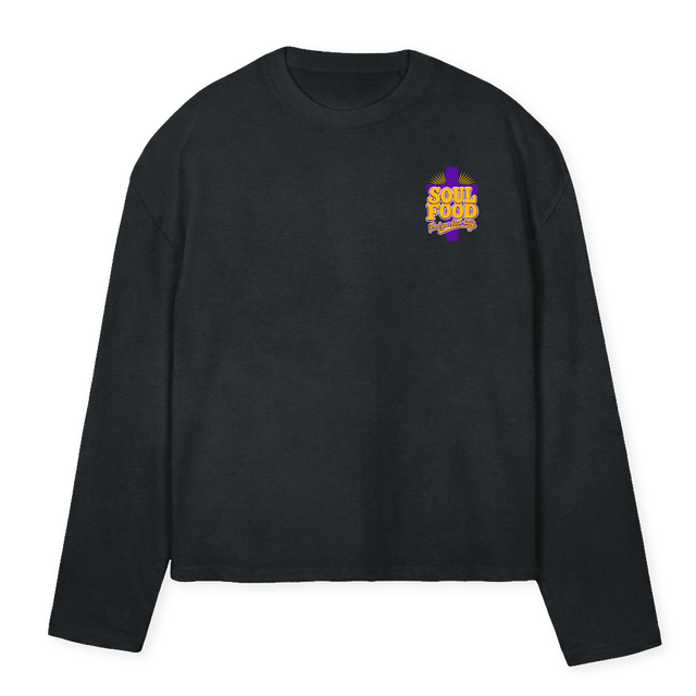 SOULFOODBGOBLSLEEVE Vintage Black Oversized Boxy LS Tee.