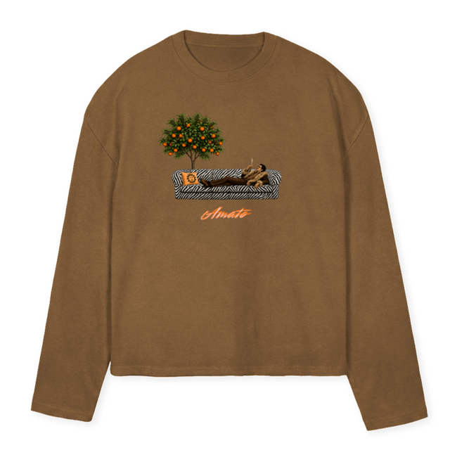 LONGZEBRA Vintage Tan Oversized Boxy LS Tee.