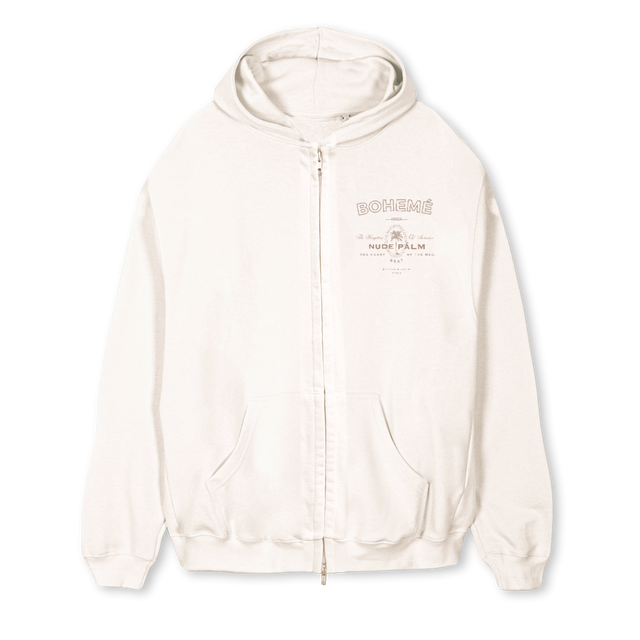 BOHEME ZIPUP Vintage White Regular Zipped Hoodie.
