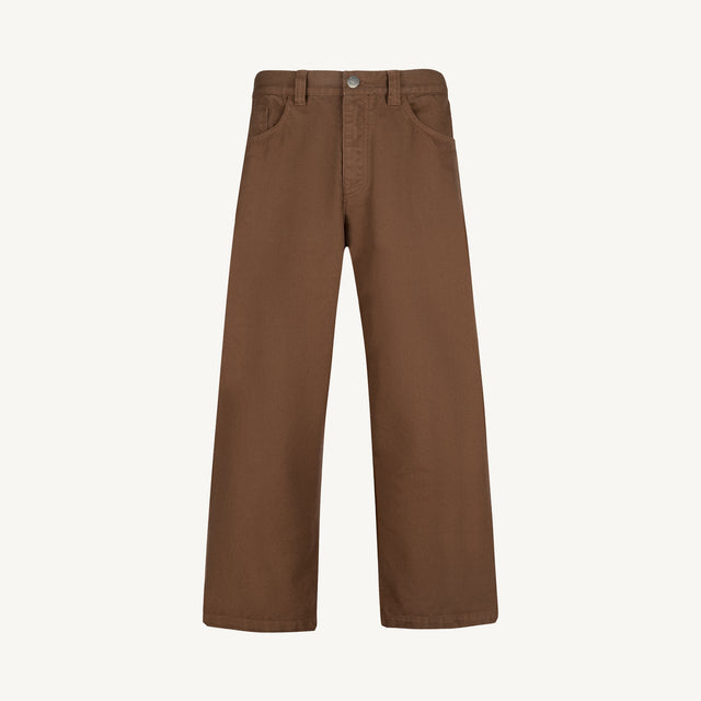 Brown Relaxed Straight Canvas Pants.