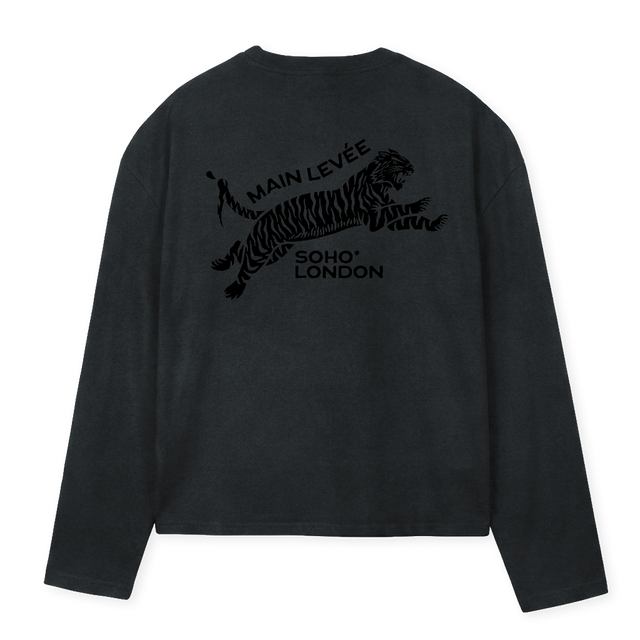LONDONTIGERLONGSLEEV Vintage Black Oversized Boxy LS Tee.