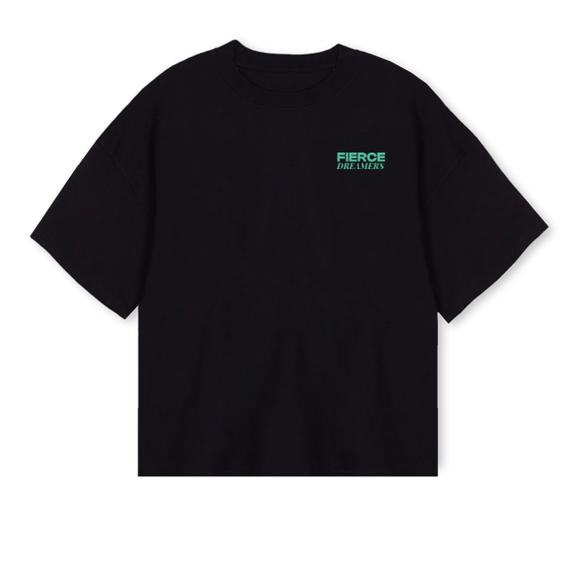 FIERCE DREAMERS FLOW Black Oversized Boxy Tee.