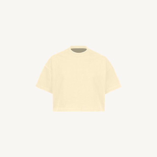 Cream Cropped Oversized Tee Mockups.