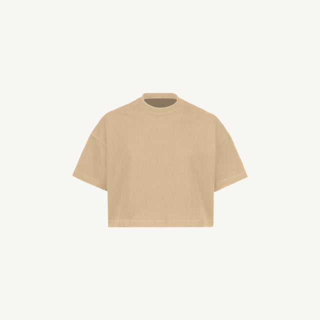 Croissant Cropped Oversized Tee Mockups.