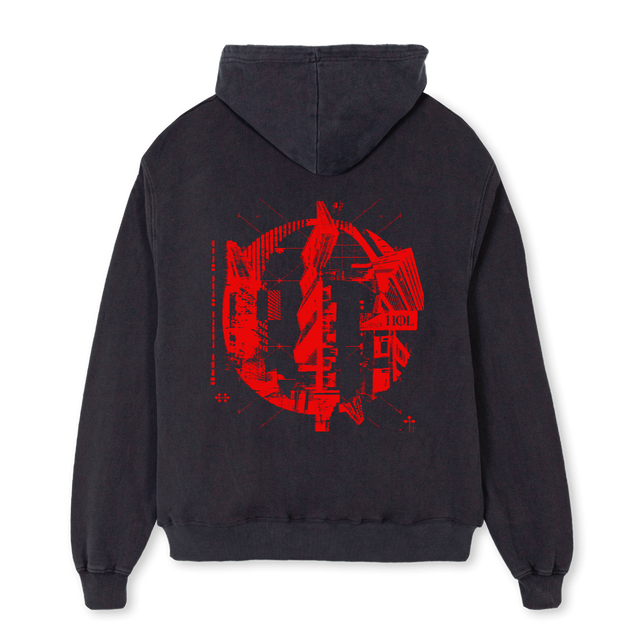 HOLBRUTALZIP Vintage Black Oversized Zipped Hoodie.