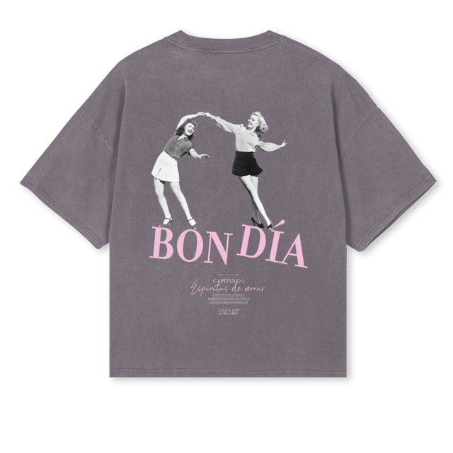 BON DIA Pigment Grey Oversized Boxy Tee.