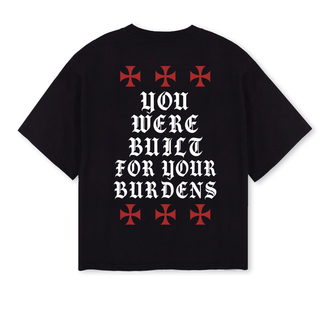 BUILTFORBURDEN Black Oversized Boxy Tee.