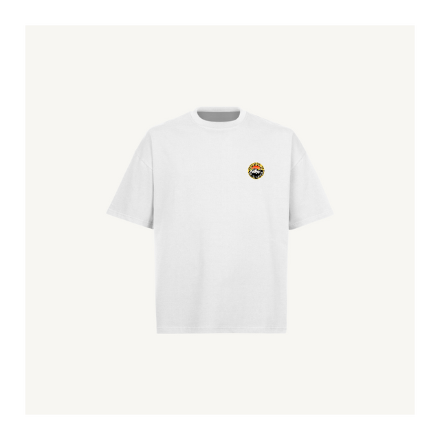 1ST TEST EMBROIDERY White Oversized Boxy Tee.