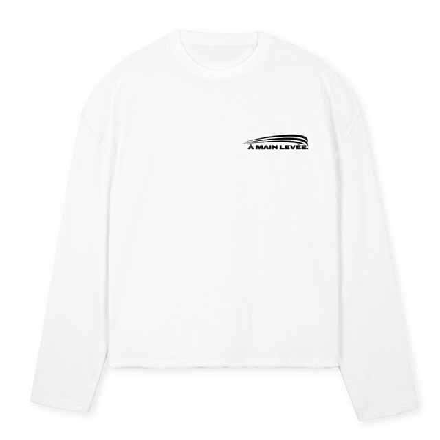 AMLSWOOSHLS White Oversized Boxy LS Tee.