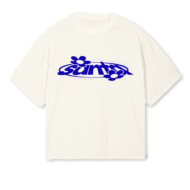 SANTAONETEE Cream Oversized Boxy Tee.