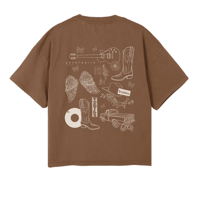 KCDNASHVILLETEE Vintage Tan Oversized Boxy Tee.