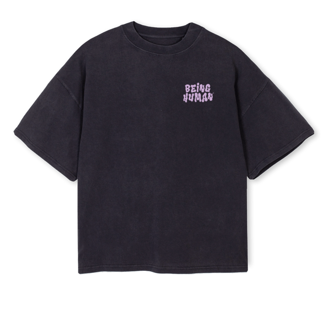 BEHUMANSAMPLEPURPLE Vintage Black Oversized Boxy Tee.