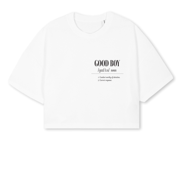 GB DEFWHITECROP White Cropped Oversized Tee.