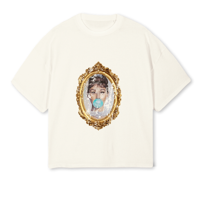 LADY  Cream Oversized Boxy Tee.