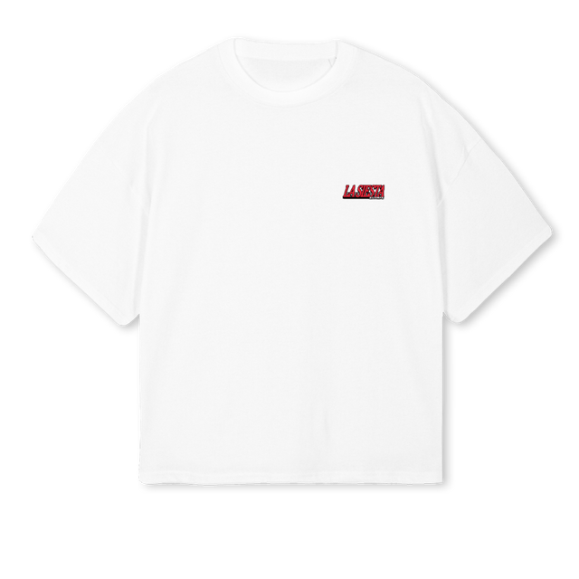 LIONLASIESTARECORDS White Oversized Boxy Tee.