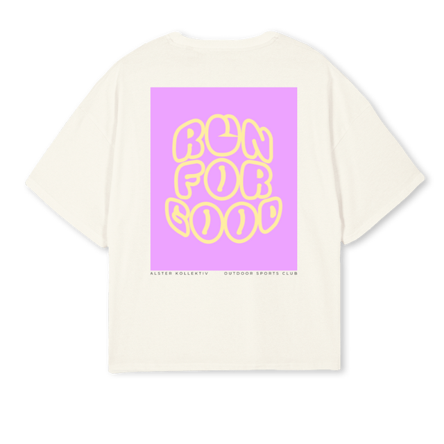 RUNFORGOOD Cream Oversized Boxy Tee.