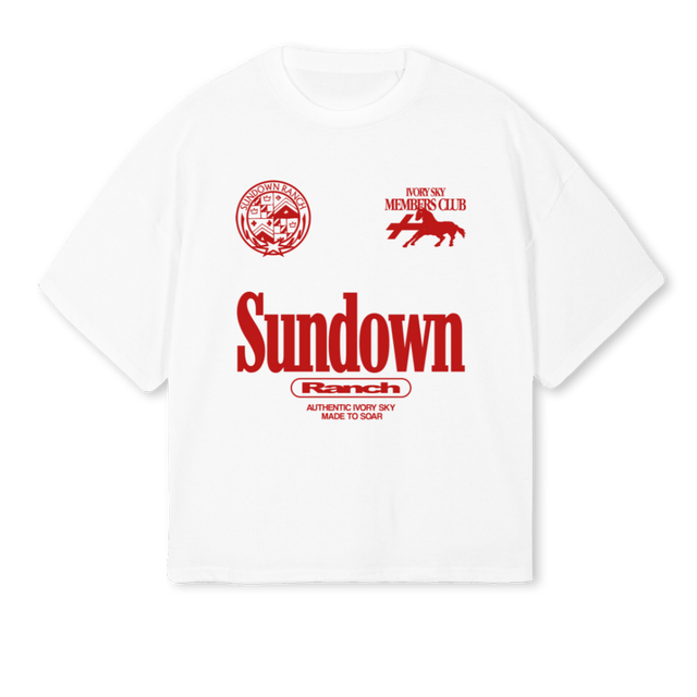 SUNDOWN RANCH White Oversized Boxy Tee.