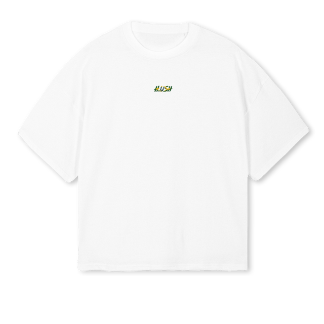 HUSH BRESIL White Oversized Boxy Tee.