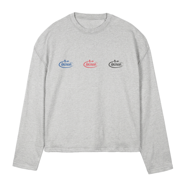 THREELOGOLACNOIRMISTCIRCLE Light Grey Marl Oversized Boxy LS Tee.