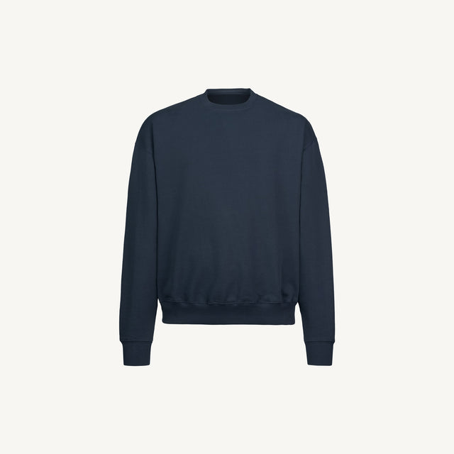 Navy Blue Oversized Crewneck Sweater Mockups.