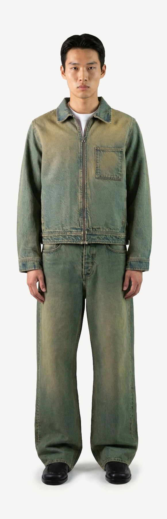 Faded Burn Light Blue Relaxed Denim Jacket.