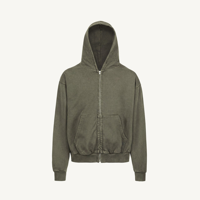 Vintage Olive Oversized Zipped Hoodie.
