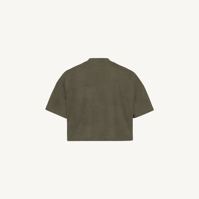 Vintage Olive Cropped Oversized Tee.