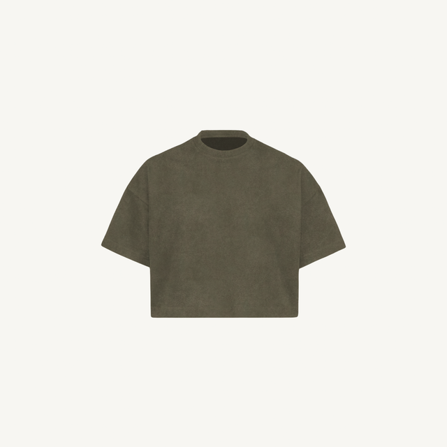 Vintage Olive Cropped Oversized Tee.