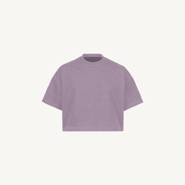 Purple Cropped Oversized Tee Mockups.