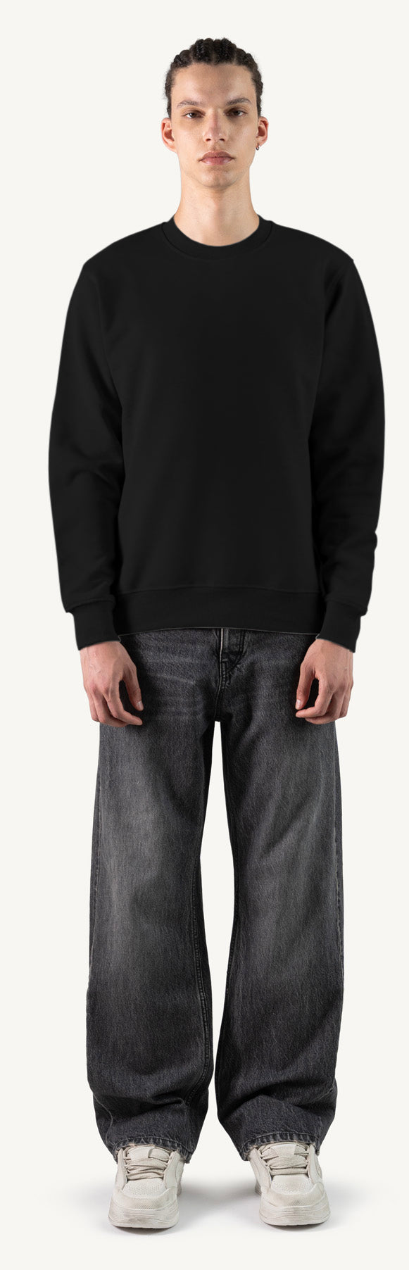 Black Regular Crewneck Sweater.