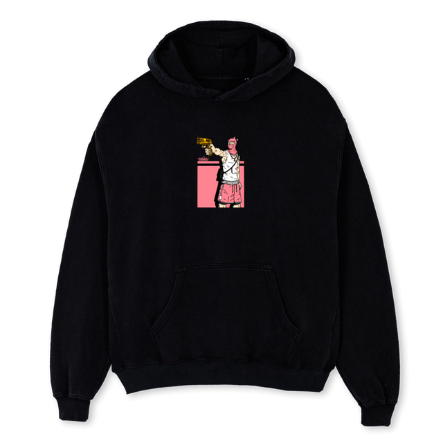 PINKGUNMAN Black Oversized Hoodie.