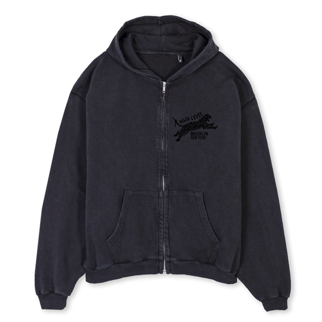 BKTIGER_VB Vintage Black Oversized Zipped Hoodie