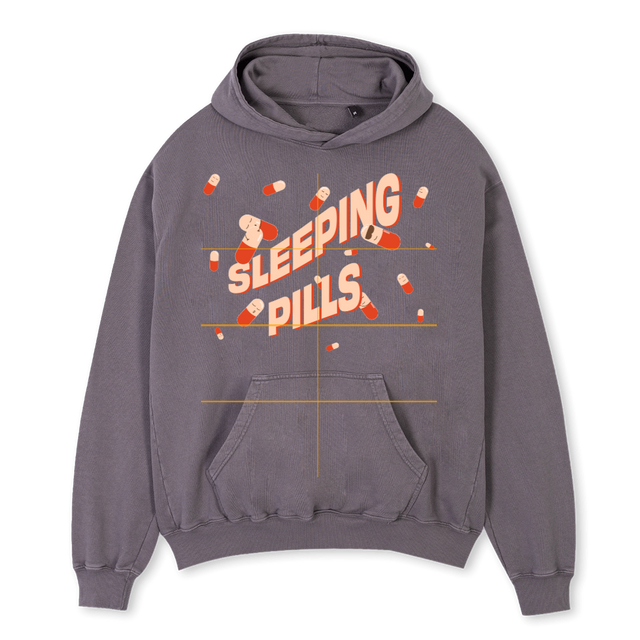 SLEEPING PILLS GREY Pigment Grey Oversized Hoodie.