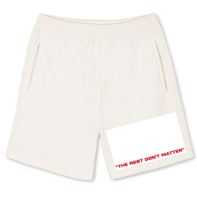 REST DONT MATTER R Vintage White Sweatshorts.